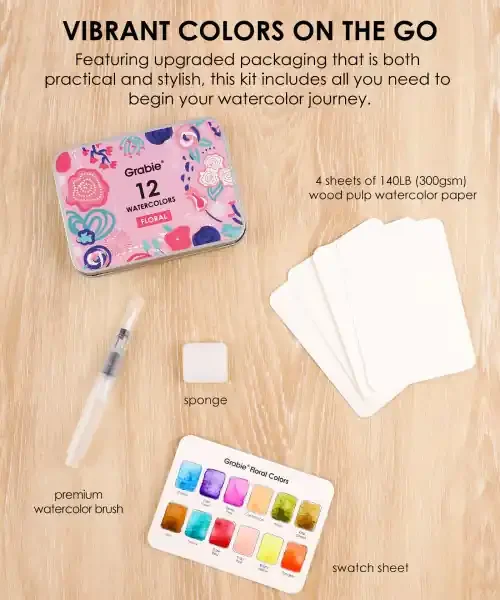 WATERCOLOR SET 12 BRUSH FLORAL