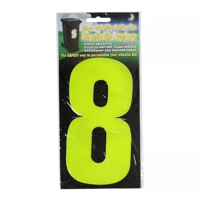 Wheelie Bin Sticker Yellow High Visibility Reflective – Number 8