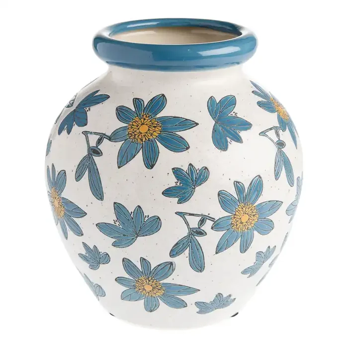 White and Blue Ceramic Floral Speckle Vase