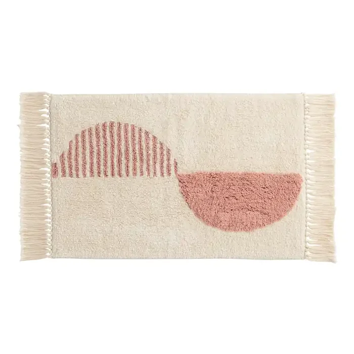White and Blush Half Circle Tufted Bath Mat