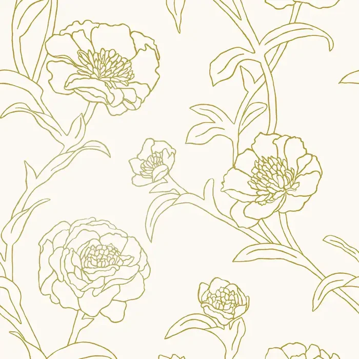 White And Gold Peonies Peel And Stick Wallpaper