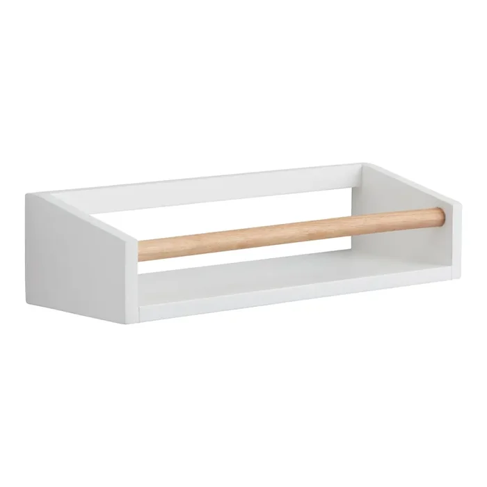 White And Natural Pine Wood Wall Shelf With Bar
