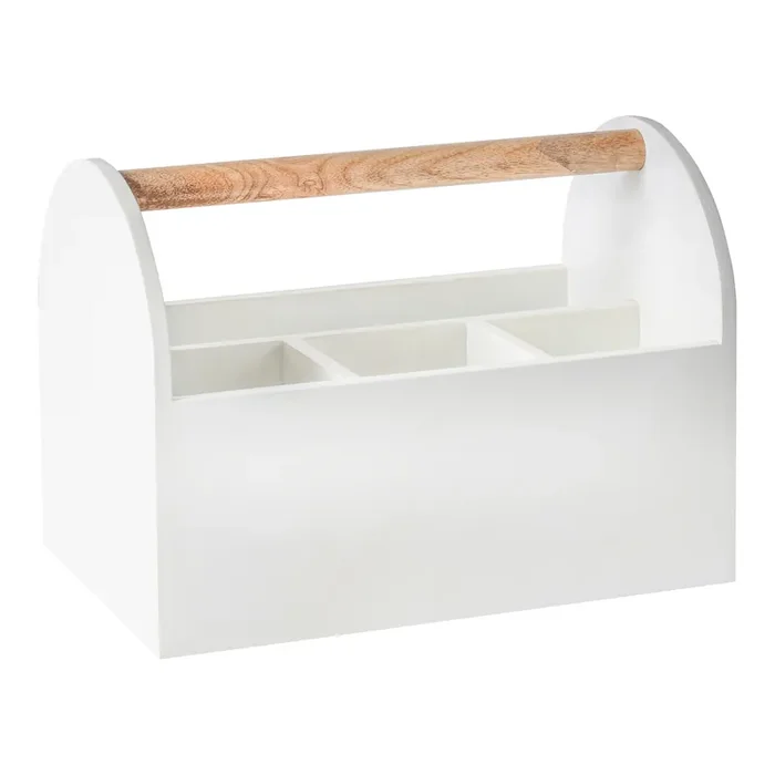 White and Natural Wood Jenna Desk Caddy