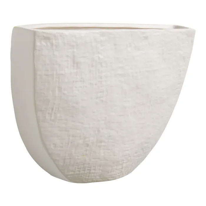 White Ceramic Half Circle Crosshatch Wall Vase