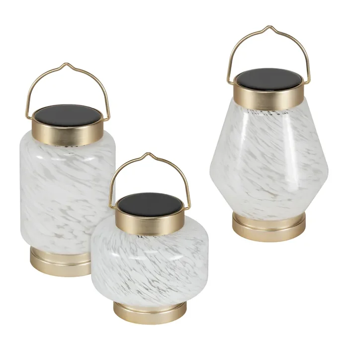 White Handblown Glass Solar LED Lantern
