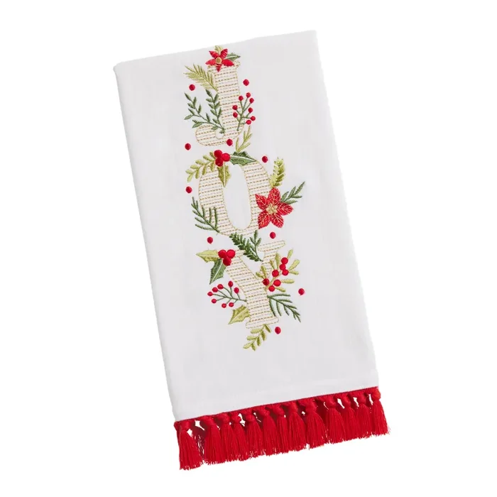 White Holiday Joy Embroidered Hand Towel