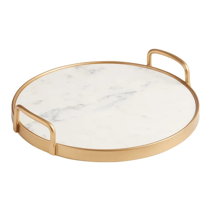 White Marble and Gold Metal Serving Tray