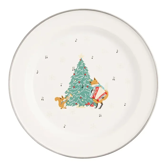 White Merry Musicians Holiday Enameled Steel Plate