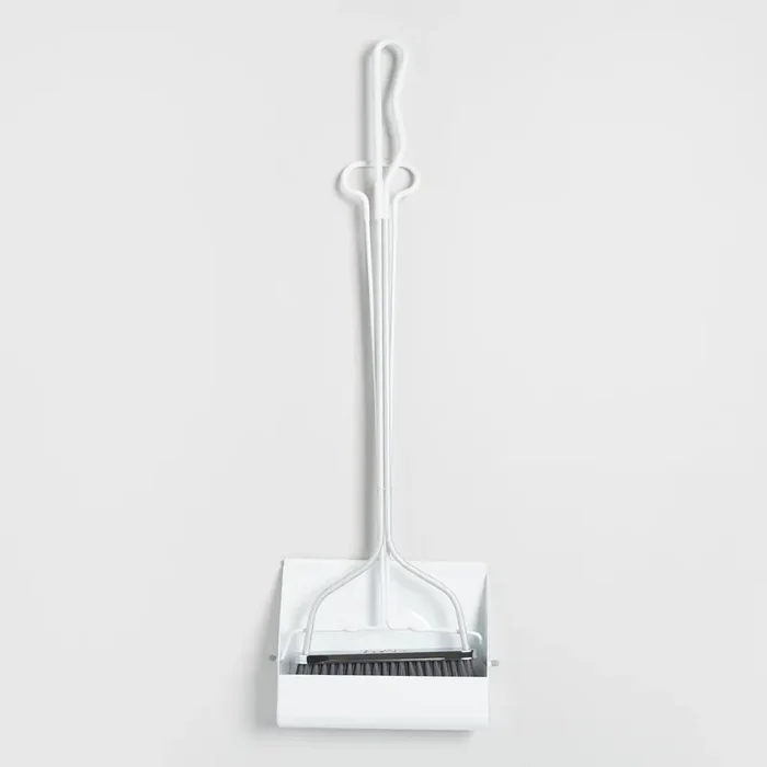 White Metal Upright Smiley Dustpan and Broom Set