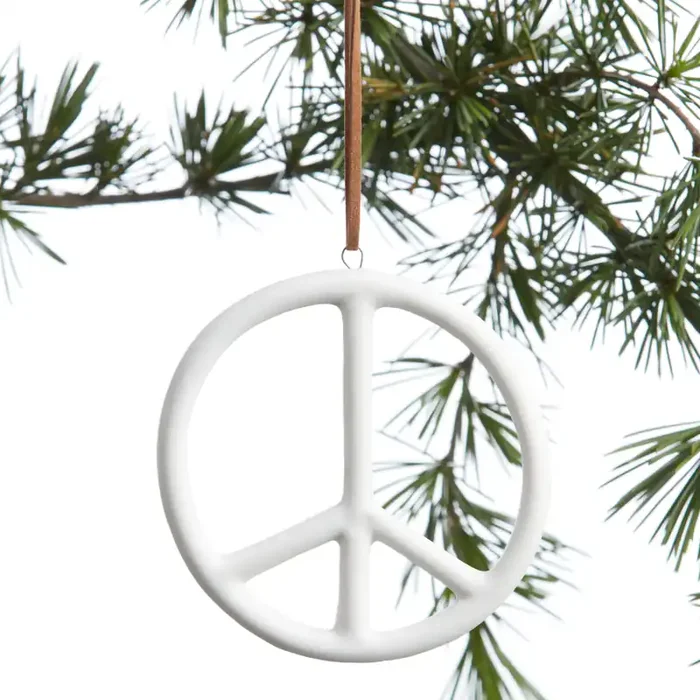 White Porcelain Peace Sign Ornament
