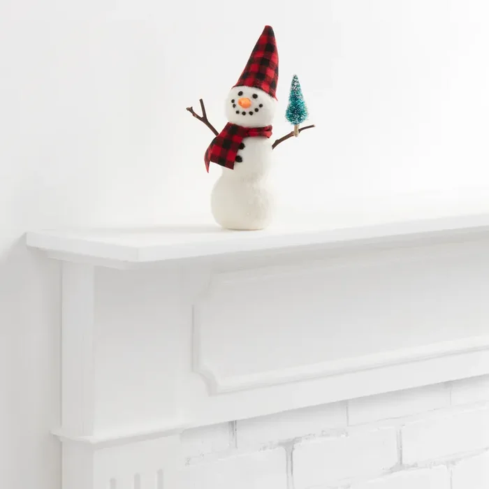 White Wool Buffalo Check Snowman Decor