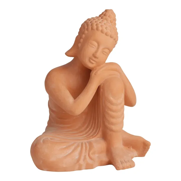 Whitewashed Terracotta Resting Buddha Outdoor Decor