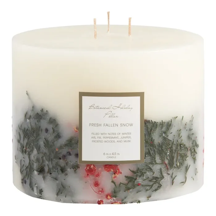 Wide Fallen Snow Botanical Pillar Candle
