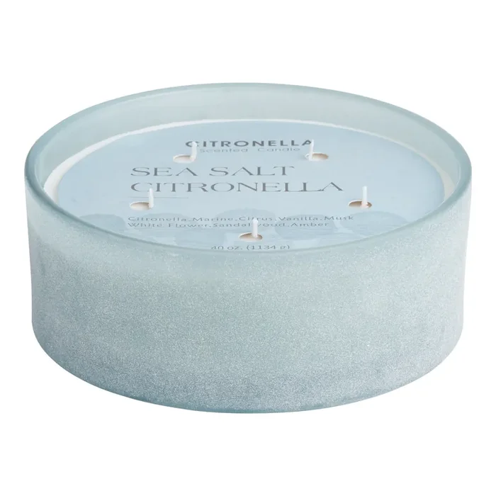 Wide Glass Sea Salt 5 Wick Scented Citronella Candle