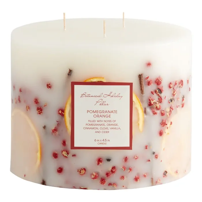 Wide Pomegranate & Orange Botanical Pillar Candle