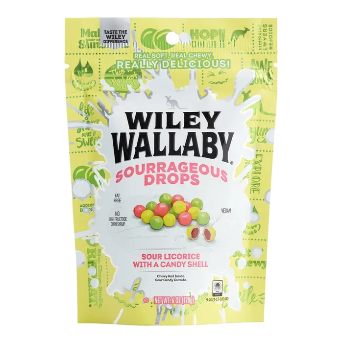 Wiley Wallaby Sourrageous Drops Licorice Candy Set Of 4