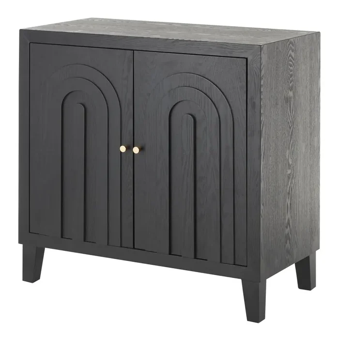 Willet Black Wood Carved Arches Art Deco Storage Cabinet