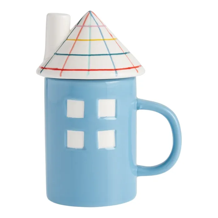 Windowpane House Figural Lidded Ceramic Mug