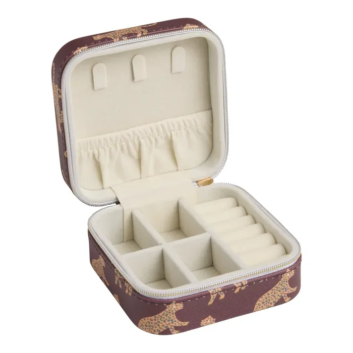 Wine Faux Leather Leopard Travel Jewelry Box