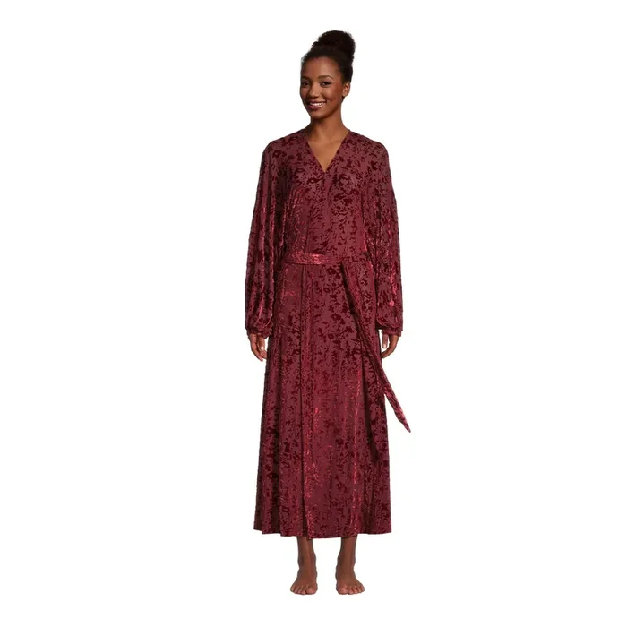 Wine Red Velvet Burnout Robe