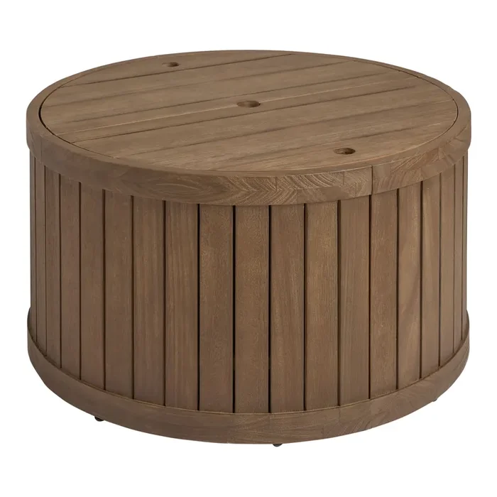 Winward Round Eucalyptus Wood Outdoor Umbrella Coffee Table