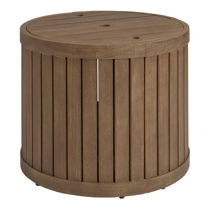 Winward Round Eucalyptus Wood Outdoor Umbrella Side Table