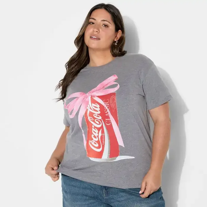 Women‘s Coca-Cola Bow Short Sleeve Graphic T-Shirt – Gray XL