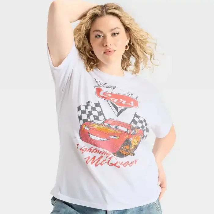 Women‘s Disney Cars Short Sleeve Graphic T-Shirt – White L