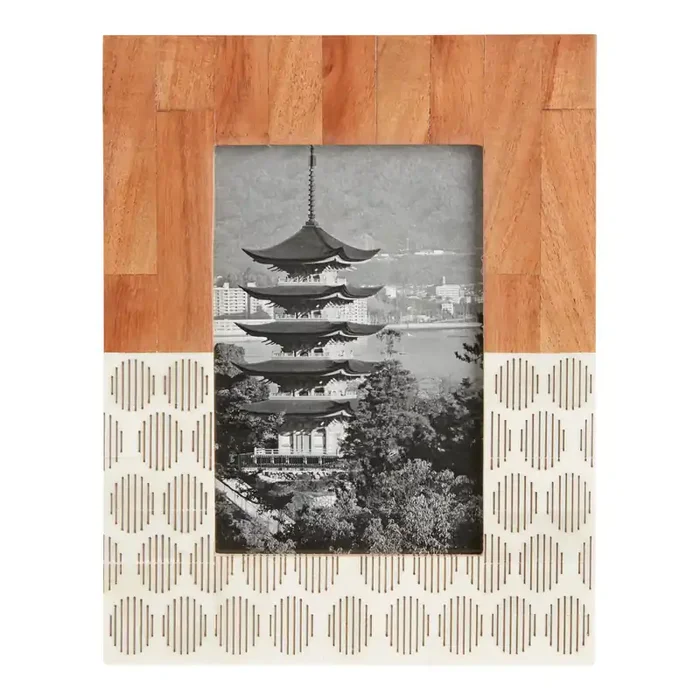 Wood And Bone Oval Pattern Frame