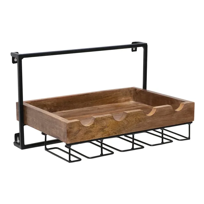 Wood and Metal 4 Bottle Wall Mounted Wine Rack