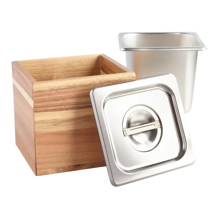 Wood and Stainless Steel Kitchen Compost Bin