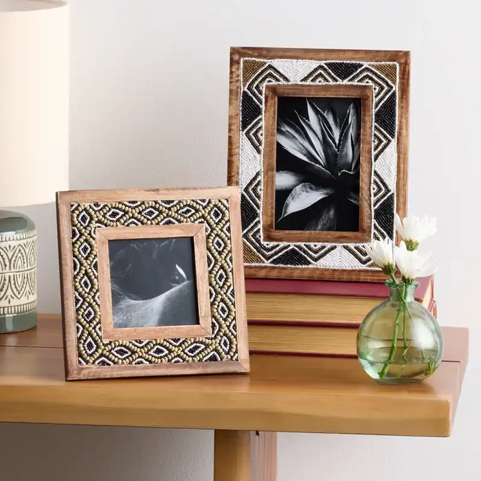 Wood Geo Beaded Picture Frame Collection