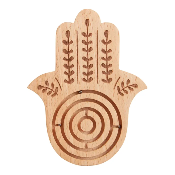 Wood Hamsa Labyrinth Game