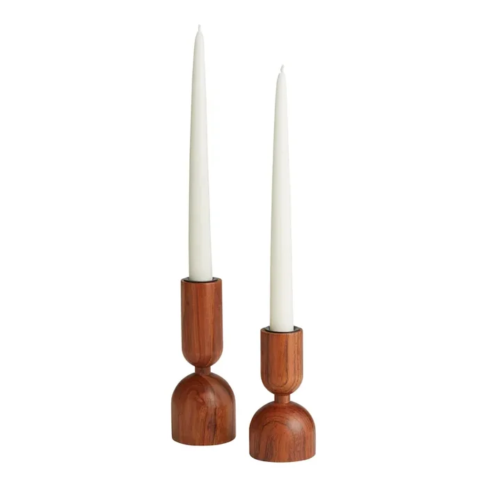 Wood Sculptural Taper Candle Holder