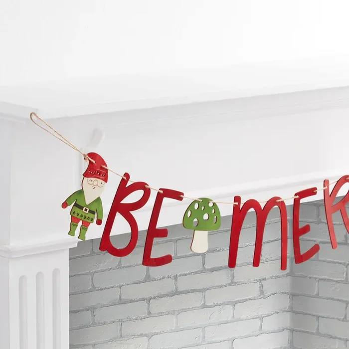 Woodcut Be Merry Gnome Garland