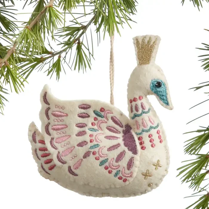 Wool Crowned Swan Ornament