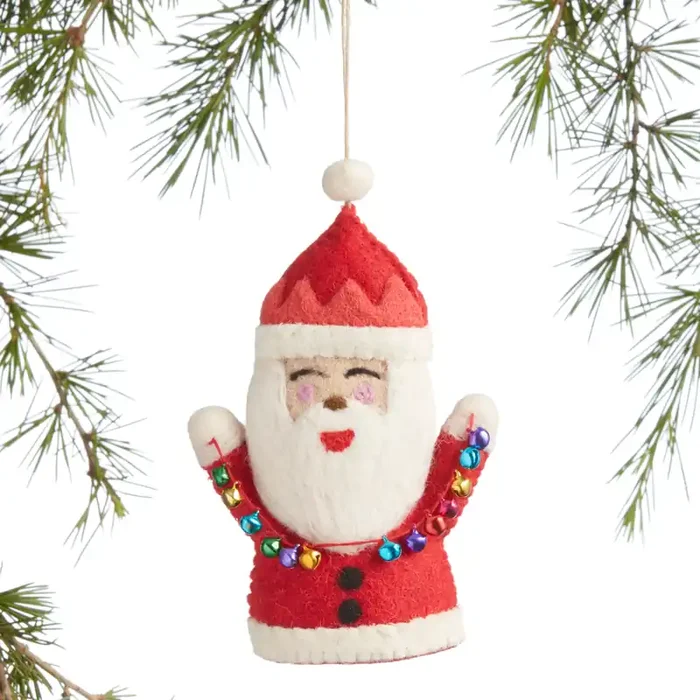 Wool Santa with Bell Garland Ornament