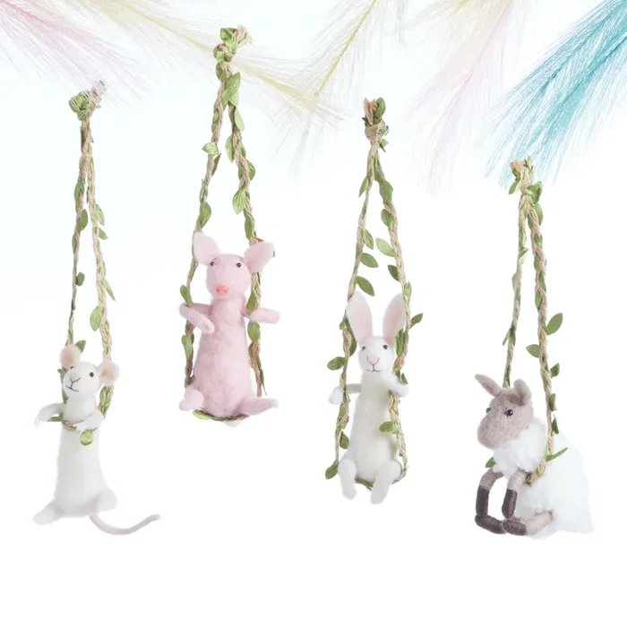 Wool Swinging Spring Critter Ornament Decor Set of 4