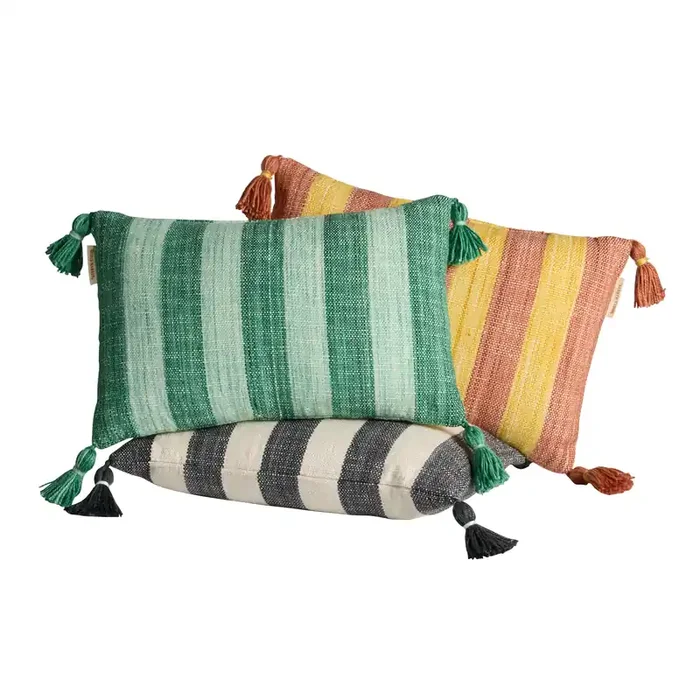 Woven Stripe Tassel Indoor Outdoor Lumbar Pillow
