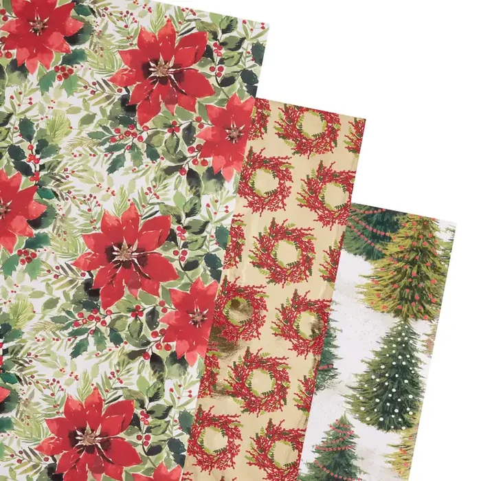 Wreath and Tree Holiday Wrapping Paper Rolls 3 Pack