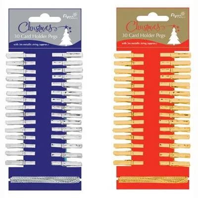Xmas Card Holder Pegs in Gold & Silver 30pk