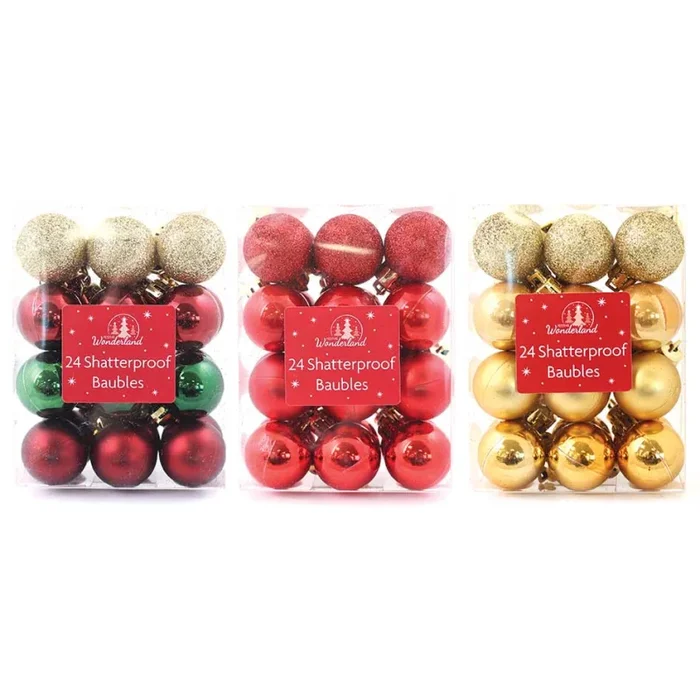 Xmas Shatterproof Baubles Traditional 24 Pack – Case of 12
