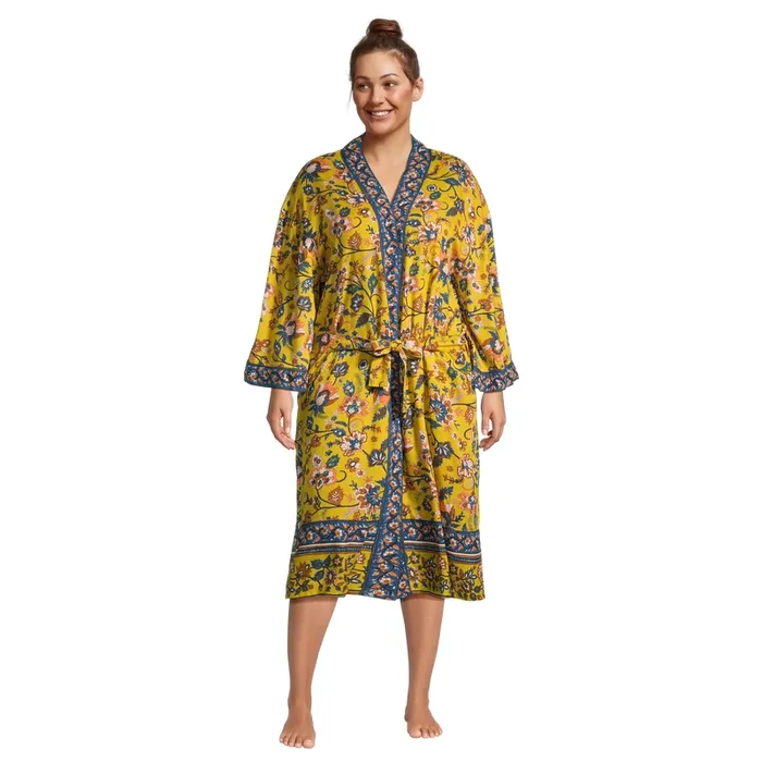 Yellow and Blue Scrolling Floral Robe