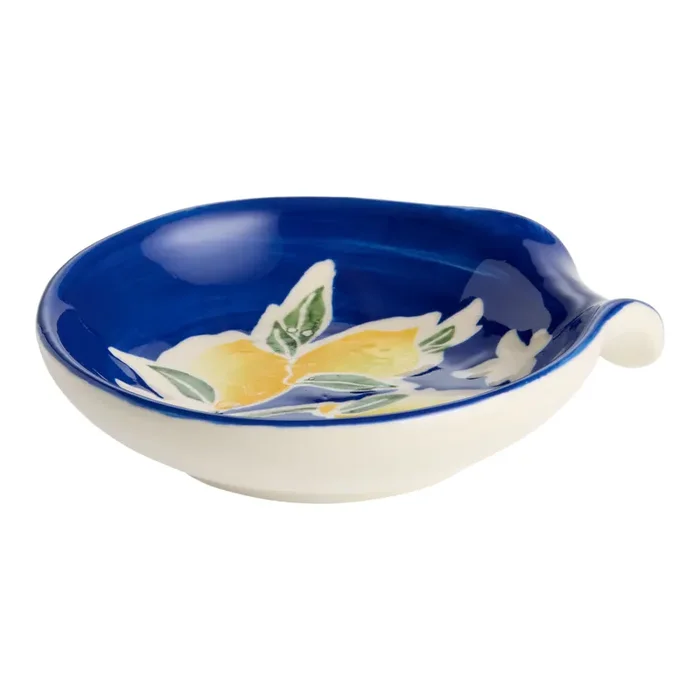 Yellow and Blue Wax Resist Ceramic Lemon Spoon Rest