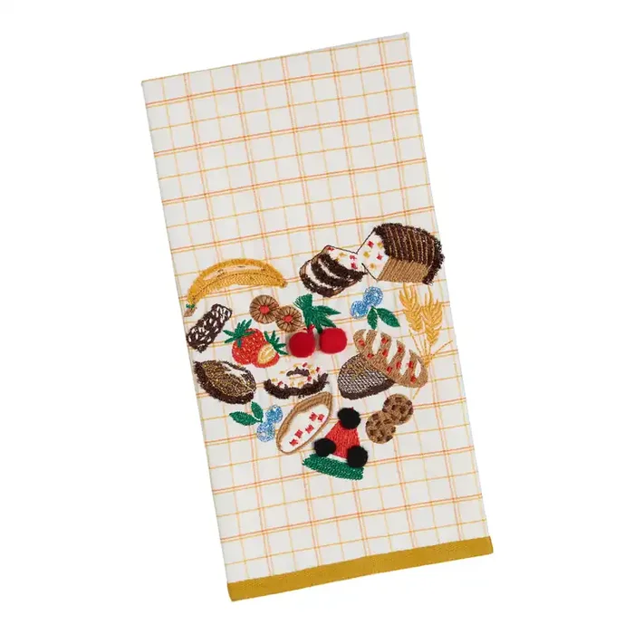 Yellow and Orange Plaid Pastries Embroidered Kitchen Towel