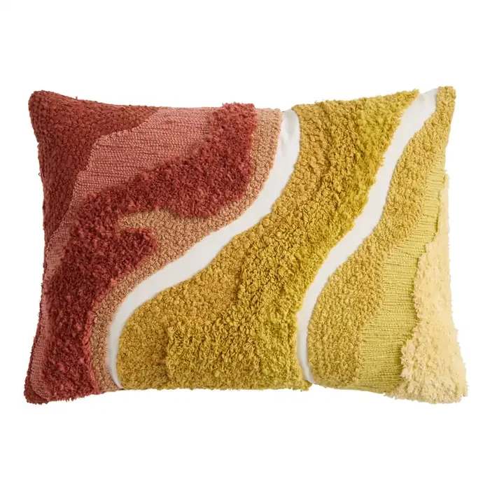 Yellow and Red Tufted Wave Lumbar Pillow