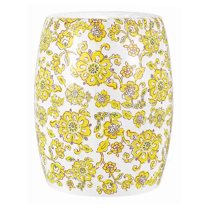 Yellow And White Ceramic Floral Side Table