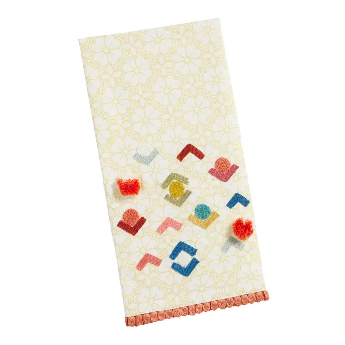 Yellow And White Embroidered Geo Shapes Kitchen Towel