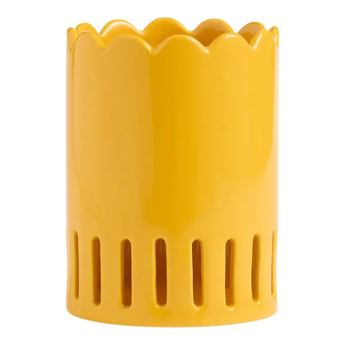 Yellow Hand Painted Ceramic Scalloped Utensil Holder
