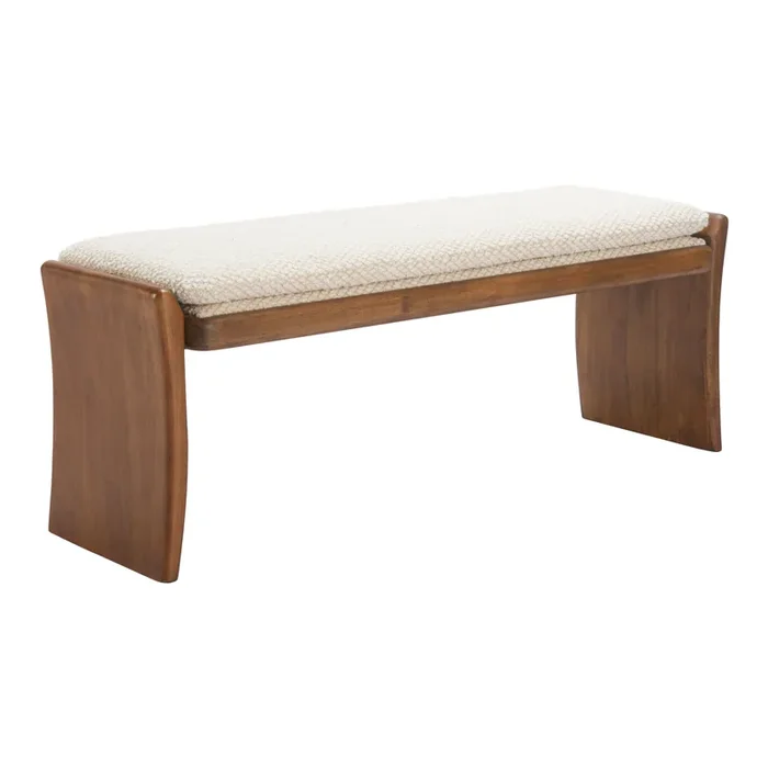 Zaire Natural Wood Curved Leg Upholstered Bench